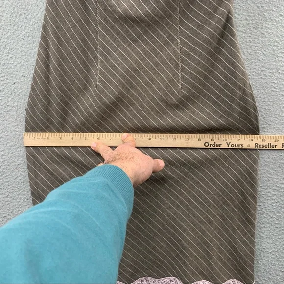 Nicole Miller Contrast Lace Tailored Pencil Sheath Stretch Pinstriped Dress - Picture 6 of 11